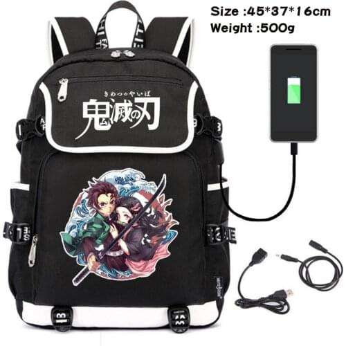 Demon Slayer Tanjirou Nezuko Anime Cute Backpack Student School Bag USB Charging Computer Bag Multifunctional Travel Bag