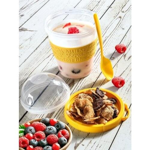 Double Layer Portable Yoghurt Cereal Milk Fruit Storage Box Set Transparent Fresh Food Reusable Breakfast Portable Anywhere High Quality Plastic Easy To Clean Leakproof Container For Workplace Trips Sports School Use