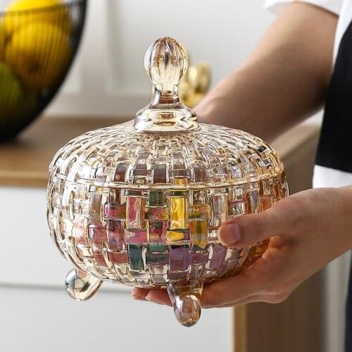 Europe glass candy box dried fruit box fashion snack tray with lid crystal storage decoration