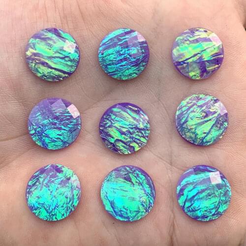Diy 16mm Opal Effect flatback Stick on Rhinestone Resin Cabochons For Jewelry Making 75pcs -A433*5