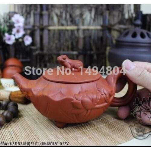 Red Tea Set 360ML Chinese Yixing Lotus Leaves Tea pot,Purple Clay Tea Kettle