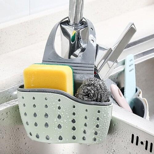 Kitchen Sponges Holder Scouring Pad steel Ball Storage Hanging Basket Adjustable Snap Button Type Drain Rack Faucet Holder