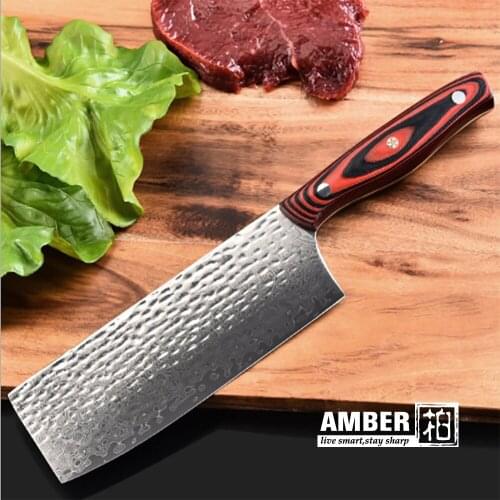Amber 7'' inch Nakiri Knife 67 layer Damascus Steel Kitchen Knife Chinese Chef Butcher Knives G10 Handle Cleaver Cutlery
