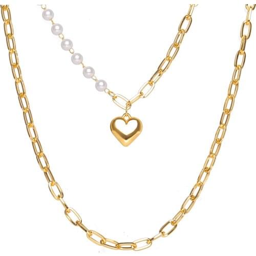 HONONJO 2021 HotSale Wedding JewelrySet Gold pearl Heart Necklace Set For Women Gifts Pendant Thick Clavicle