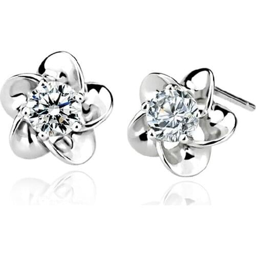 ModaOne Hot Sale 925 Sterling Silver Plum Flower Zircon Stud Earrings For Women oorbellen Valentines Day present