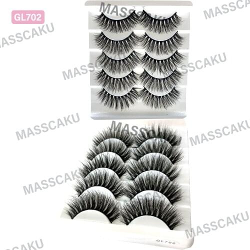 MASSCAKU 5 Pairs 3D Soft Faux Mink Hair False Eyelashes Natural Messy Eyelash Crisscross Wispy Lashes Extension Makeup Tools