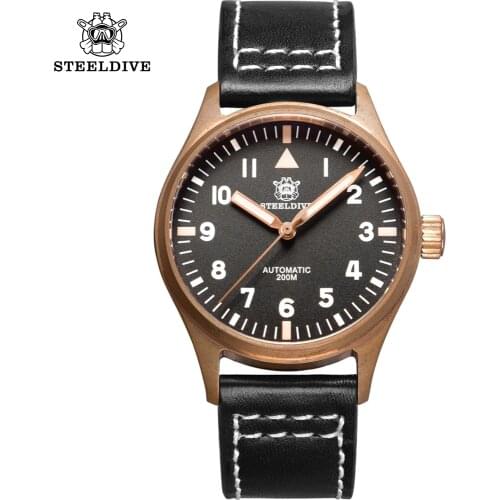 STEELDIVE 1940 Mark 10 Pilot Watch Men Automatic Machanical Watch Sapphire NH35 German CUSN8 bronze 200m Dive Automatic Watches