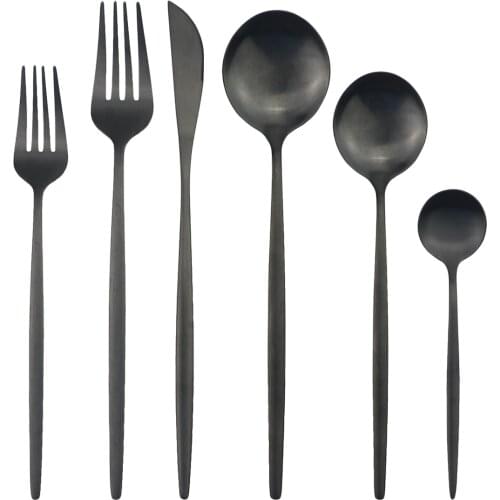 36Pcs/Set Black Cutlery Set Knives Dessert Forks Spoons Dinnerware Set Stainless Steel Tableware Set Home Kitchen Silverware Set