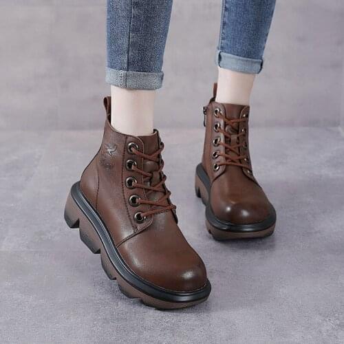 Autumn and winter leather boots British high restoring ancient ways help Martin boots female head layer cowhide boots wedges