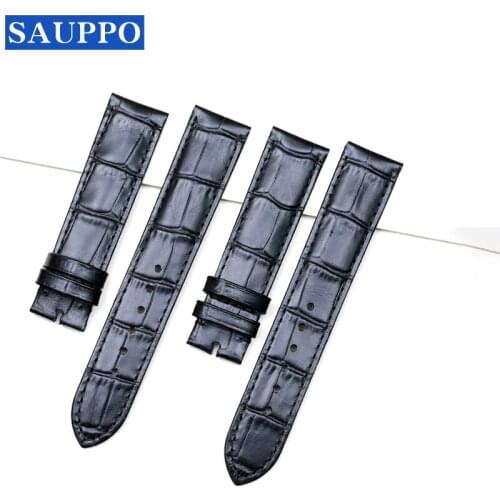 SAUPPO Top-Layer Leather Watch Belt Black Suitable for Rolex Cellini Straight Lead 19-18 Watch Genuine Leather Concise Fashion