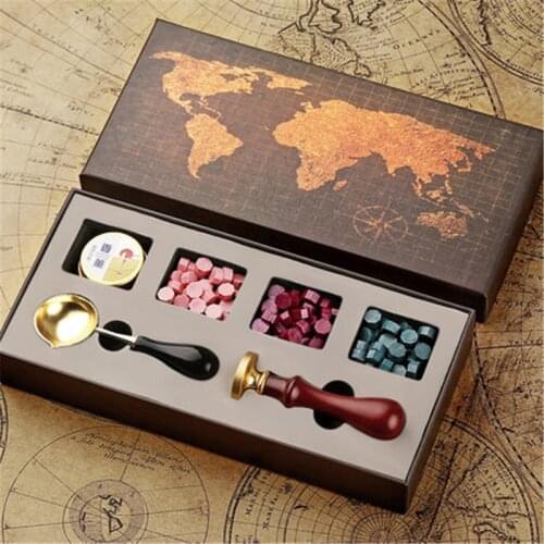 DIY Custom Stamps Wax Seal Box Kit Detachable Stamp Spoon Set Sealing Beads Envelope Wedding Packaging Gifts Postcard Stamping