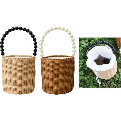 Straw Handbags Women Handwoven Round Straw Bags Natural Chic Handbag Summer Beach Tote Woven Hand Bag for Woman Girl