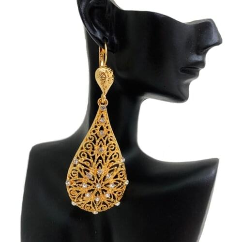 Water Drop Shape Dangle Earrings for Women Gold Plating Hollow Out Flower Drop Earring Middle East Bridal Jewelry