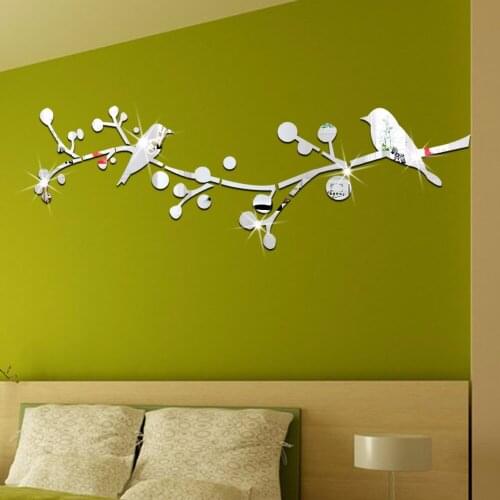 Tree and Bird Mirror Wall Sticker for living Room bedroom home decoration