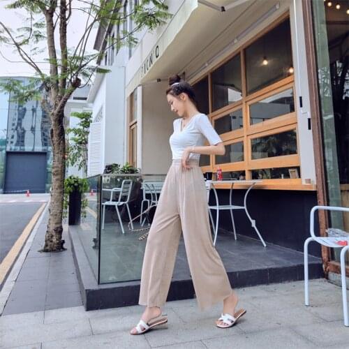 2021Fashion Ice silk wide-leg pants for women summer thin new high-waisted drape floor-length trousers loose straight trousers