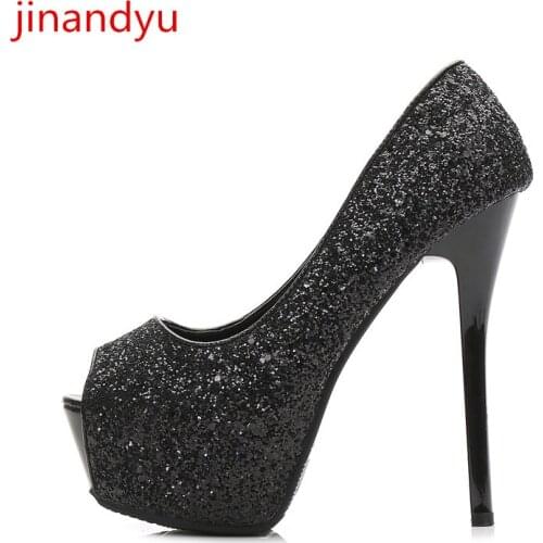 10/12/14 Cm High Heels Platform Loafer Shiny Female Shoes Black Silver Heels Women Pumps Party Wedding Shoes for Women Bride