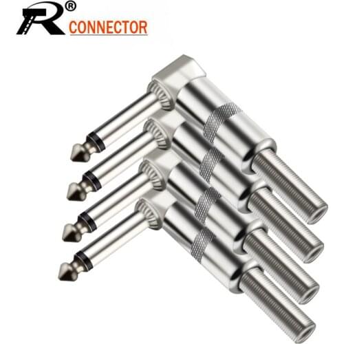 10PCS 6.35MM Male Mono Plug Connector 6.3MM Jack Plug for Electric Guitar Pedal 1/4" Right Angle Plugs 6 Corners with Spring