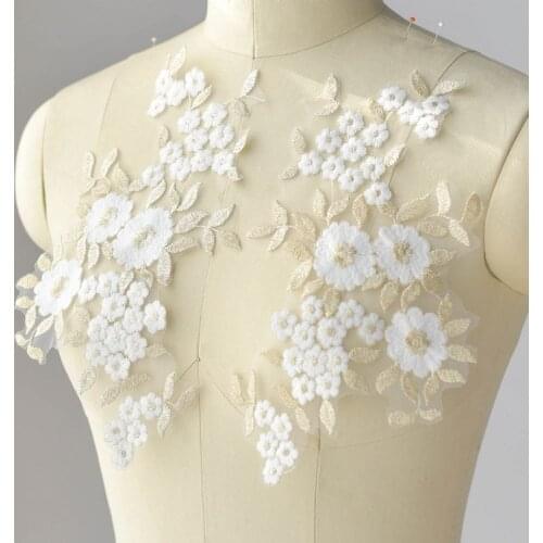 10Pcs/lot Golden embroidery cotton lace applique fabric wedding dress decal lace patch diy accessories