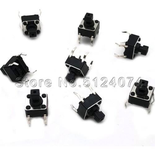 1000pcs/lot 6*6*7.3 Touch button switch 6*6*7.3MM Black Push button switch Key switch 4pin vertical DIP 4P