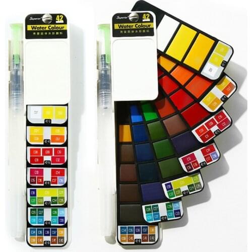 18/25/33/42 Colors Portable Foldable Sector Solid Watercolor Paint Set With Fountain Pen Gouache Pigment Drawing Art Supplies