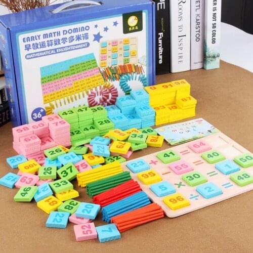 200pcs Wooden Math Toys For Kids Montessori Baby Education Domino Building Block Mathematics Counting Game Children Toy Gifts