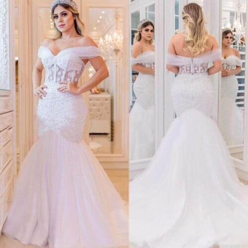 2020 African Illusion Wedding Dresses Beaded Mermaid Bridal Gown Plus Size Sexy Bride Trumplet Backless robes de mariée Saudi