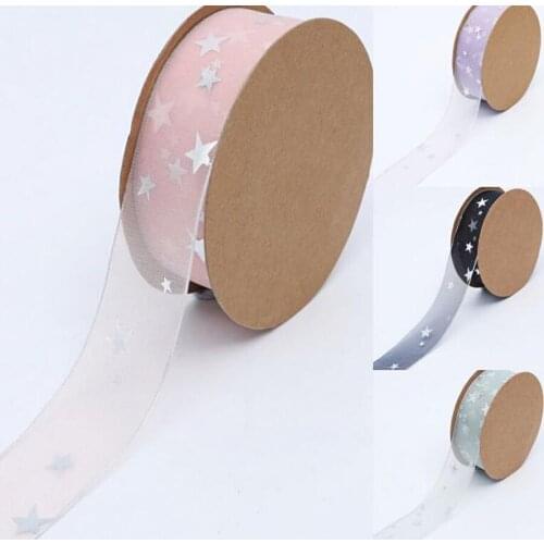 25mm/40mm20 yards/roll of silver five-pointed star tulle ribbon DIY handmade material gift wrapping headdress hat accessories