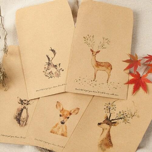 80pcs Cute Deer Paper Envelopes Weddiing Party Invitation Gift Envelopes DIY Craft Envelopes Stationery Office Supplies