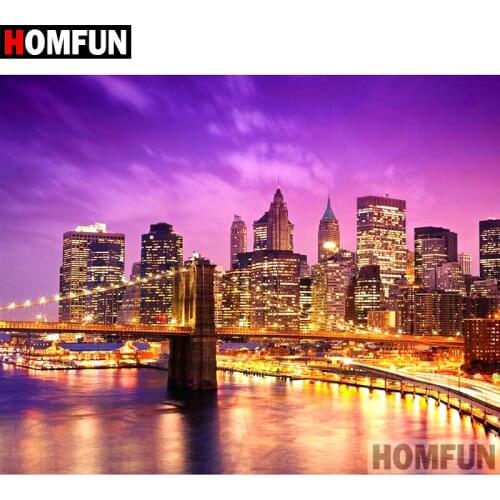 HOMFUN 5D DIY Diamond Painting Full Square/Round Drill "Iron Bridge Tower" 3D Embroidery Cross Stitch gift Home Decor A02289