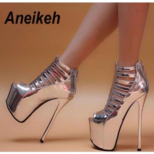 Aneikeh 2019 Sequined Cloth Platform High Heels Sandals Summer Sexy Zipper Open Toe Gladiator Party Dress Women Shoes Size 4-9
