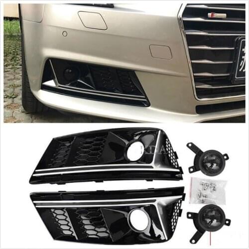 Auto Left Right Front Chrome Bumper Fog Light Grill Cover Racing Grills with ACC Set For Audi A4 B9 2017 2018 2019