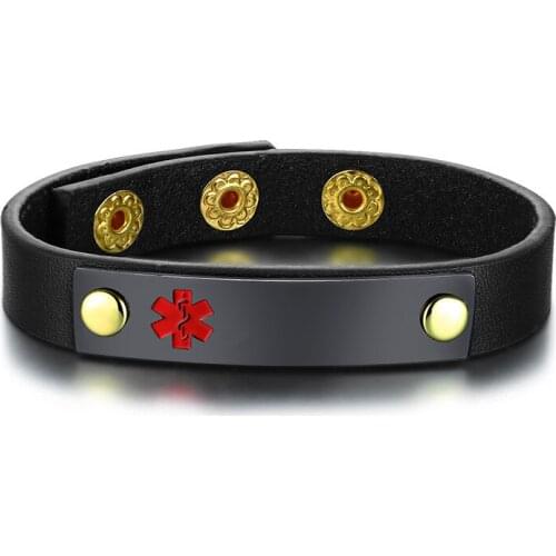 Custom Engraving Medical Alert ID Bracelet For Women Men Titanium Steel Link Chain Bracelet Bangle Fathers Day Gift Adjustable