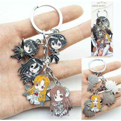 5 In 1 Set Anime Sword Art Online SAO Keychain Keyring Cartoon Figures Alloy Metal Pendant Key Ring Cosplay Accessories Gift