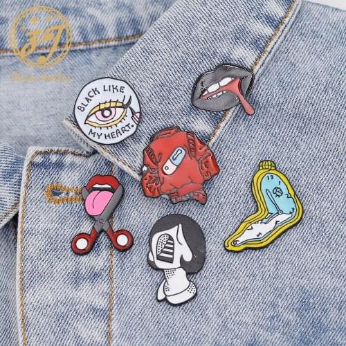 Personality Brooch Pin Alarm Clock Scissors Lips Abstractism Fashion Enamel Brooch Jewelry Fashion Backpack Hat Accessory Gift
