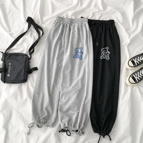 2021 Spring New Korean Style Joggers Print Sweatpants Women Japanese Kawaii Warm Plus Velvet Casual Sweat Pants High Waist Pants