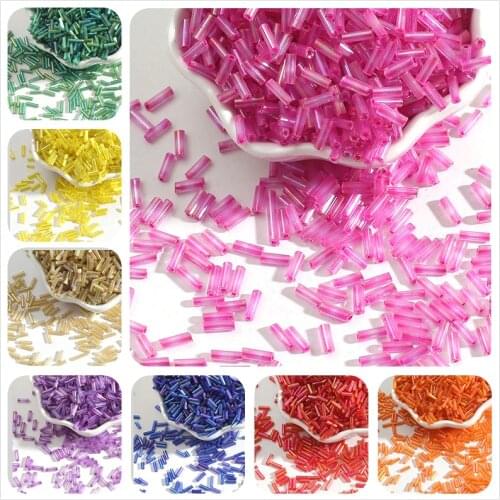 Austria Crystal Long Tube Beads Lined Bugle Czech Glass Seed Spacer Beads For Jewelry Making DIY 300pcs/lot 2x7mm