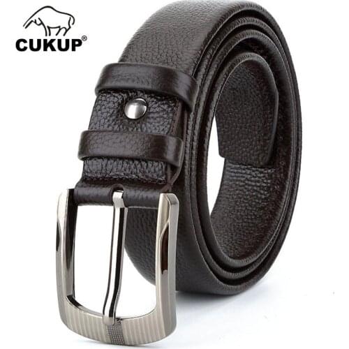 CUKUP Top Quality Soft Cow Skin Leather Belts Alloy Pin Buckle Metal Belt for Men Retro Casual Zipper Styles Accessories NCK419