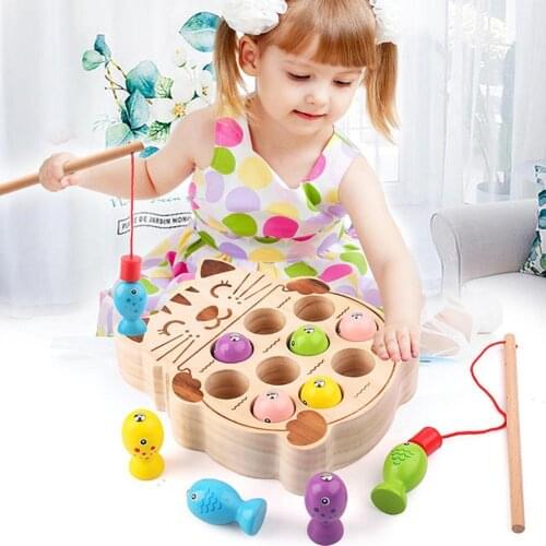 Wooden Pretend Cats Fishing Magnetic Board Game Interactive Children Toy Gift 1-2-3 Educational Toys for Boys and Girls