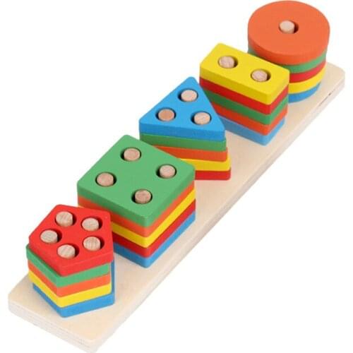 Baby Wooden Educational Toys Five-layer Set of Columns Children Toy Wooden Geometric Shapes Disassembly Building Block