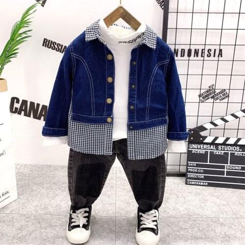 Kids Baby Girls Boy Clothing Denim shirts, T-shirts and jeans 3pcs boys Clothes Sets kids Pleasant Autumn Childrens Costume