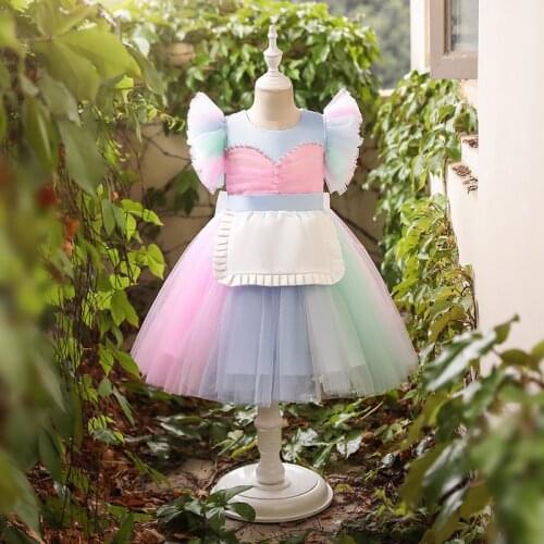 Baby clothes wear childrens ball gown summer Infant rainbow fluffy Princess Party Dress for girls Lolita dress kids Vestido