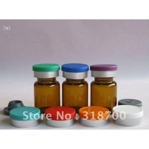 300pcs 5ml Amber Injection Glass Vial & Butyl Rubber Stopper With Flip Cap Medicine Bottles Experimental Test Liquid Containers