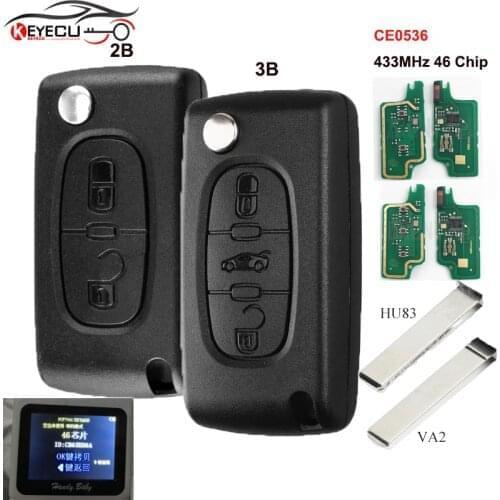 KEYECU 10PCS CE0536 0536 Flip Remote Key ASK/FSK 433MHz ID46 for PEUGEOT 207 307 308 407 ,for CITROEN C2 C3 C4 C5 C6