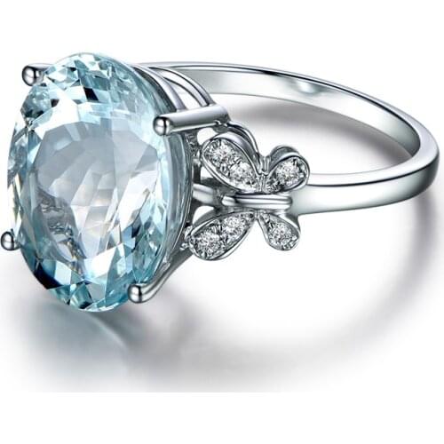 Womens 925 Sterling Silver Aqua Blue Topaz Butterfly Ring Festive Birthday Gift Silver Jewelry Wholesale