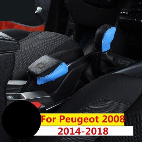Leather Center Console Gear Shift decorative Sleeve Handbrake Protective Sleeve Interior decoration For Peugeot 2008 2014-2018