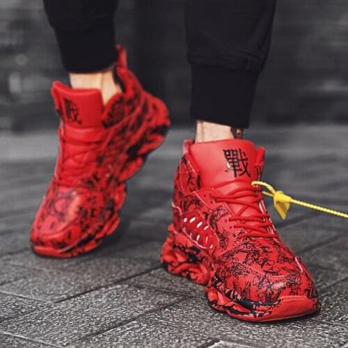 High Top Women Baskteball Shoes for Men Hip Hop Street Graffiti Chunky Sneakers Blade Cushioning Lightweight Jogging Sport Shoes