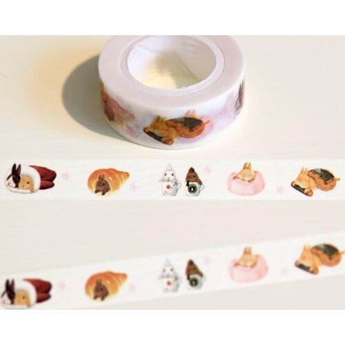 1.5cm*10m Cute Lazy Rabbit Washi Tape Diy Decoration Scrapbooking Planner Masking Tape Adhesive Tape Kawaii Stationery