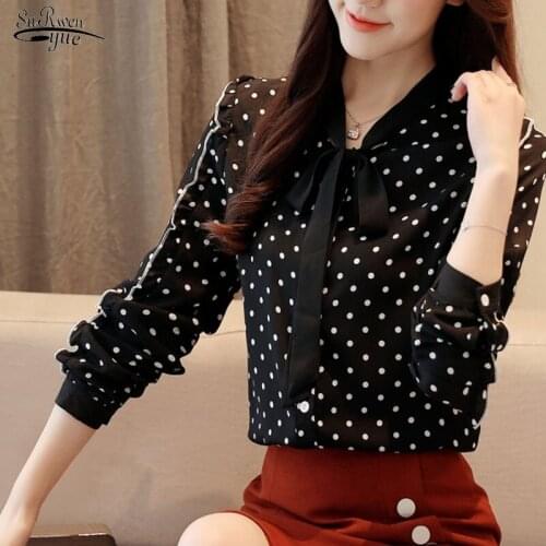 Blusas Mujer De Moda Fashion Blouse Women Chiffon Shirt Long Sleeve Womens Tops and Blouses Bow Collar Women Shirts 1318