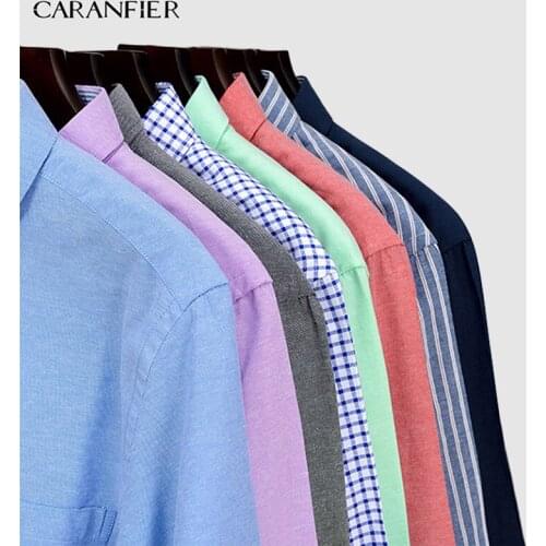 CARANFIER High Quality Mens Work Oxford Shirts Anti-wrinkle Brand Soft Long Sleeve Twill Men Dress Shirts White Male Tops
