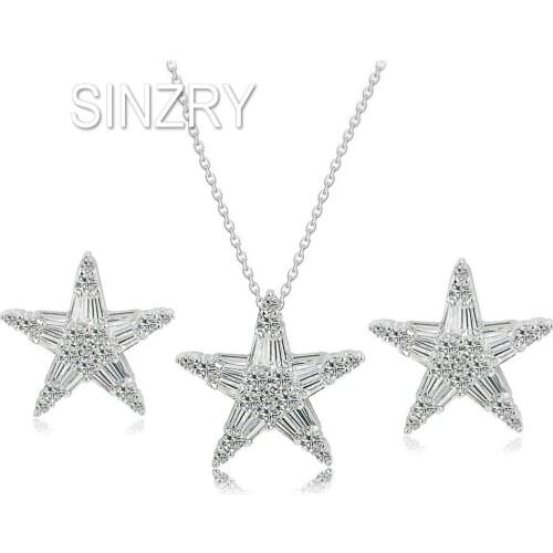 SINZRY classic design AAA cubic zircon micro settin gpentagram pendant necklace earring Jewelry set women christmas gift